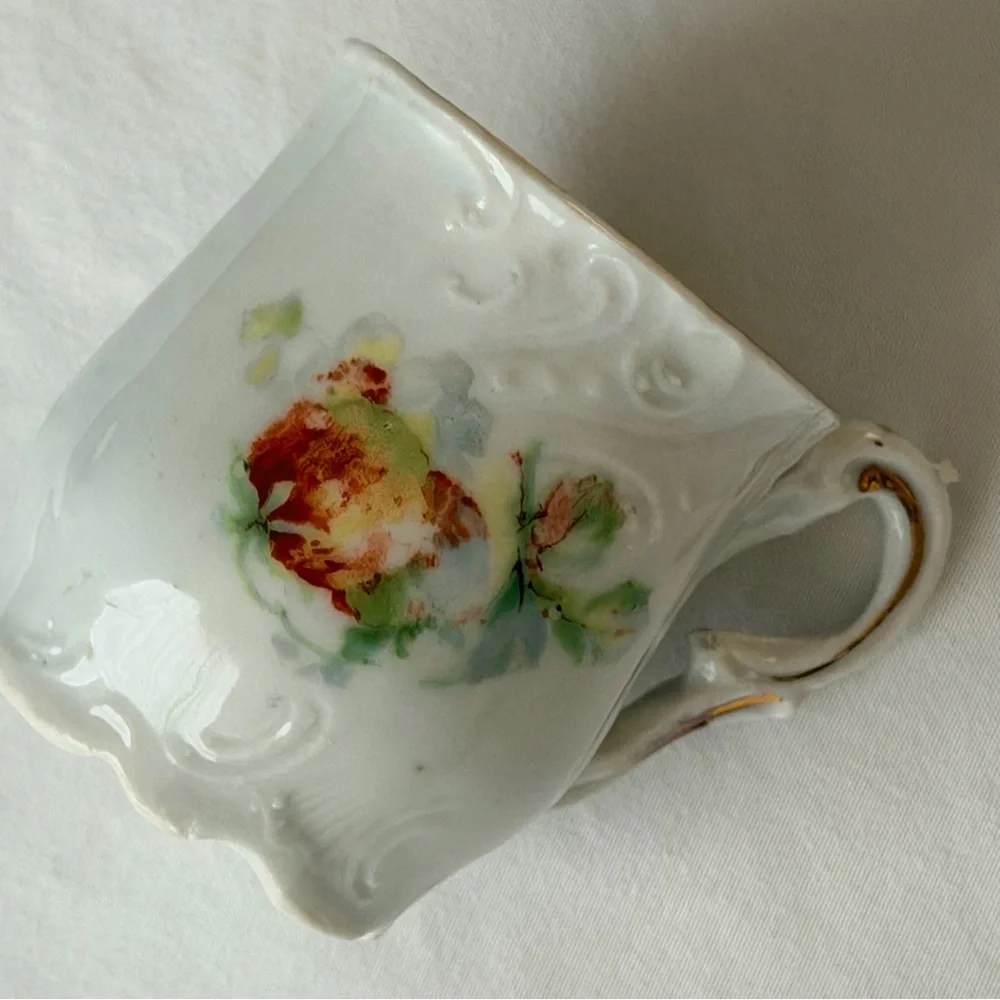 Antique Porcelain Mini Floral White & Gold Victorian Demitasse Retro Display Cup